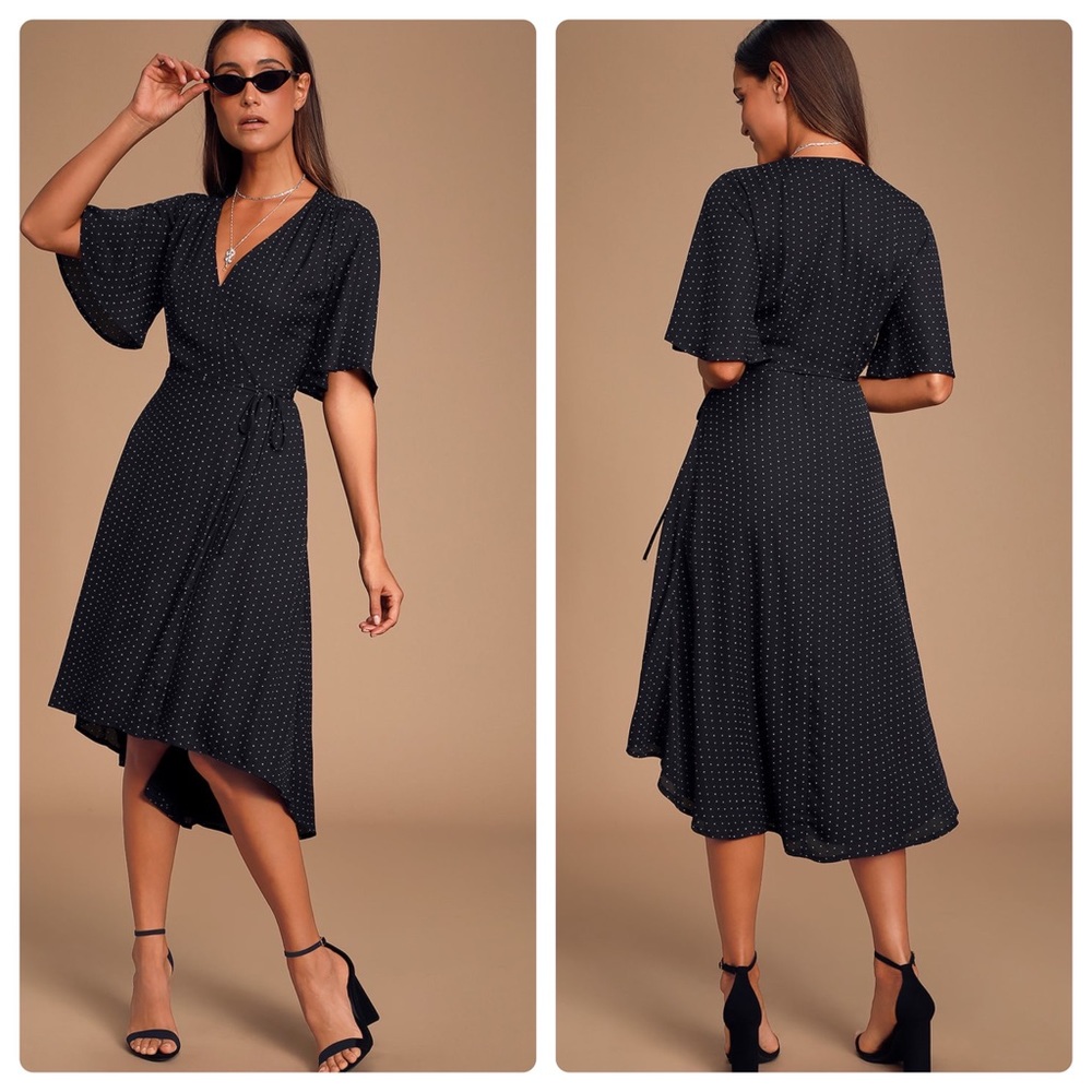 Lulus Farrah black midi wrap dress